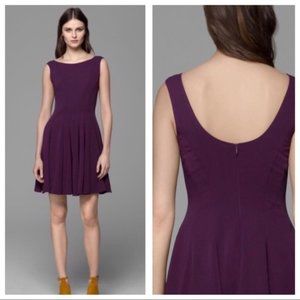 theory / kaein purple pleated fit flare dress mini